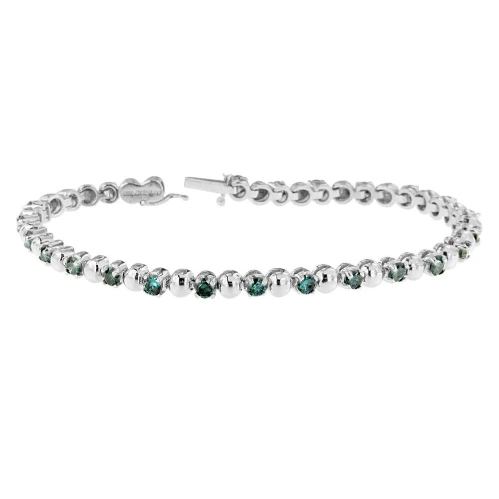 14k white gold 3.00 cttw round blue diamond vintage tennis bracelet bijoux-nyc direct