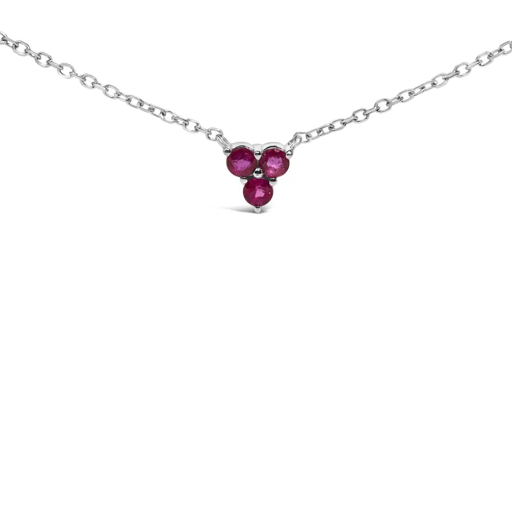 14k white gold ruby and 1/5 cttw diamond tri station necklace bijoux-nyc direct