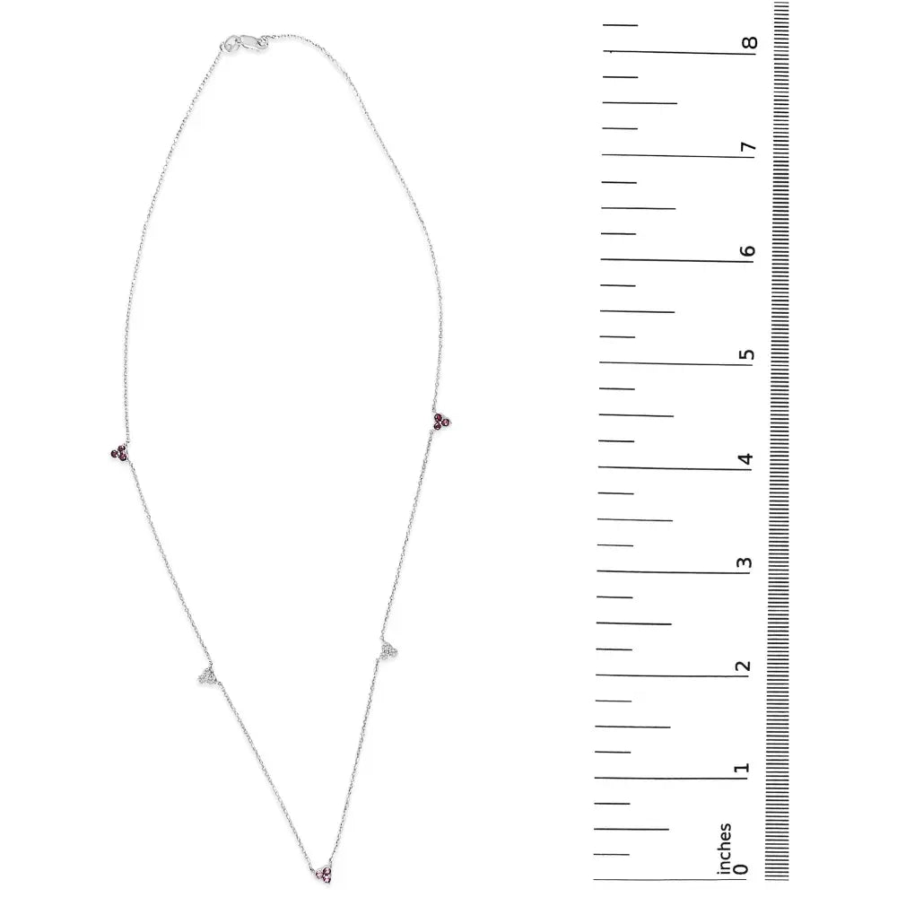 14k white gold ruby and 1/5 cttw diamond tri station necklace bijoux-nyc direct