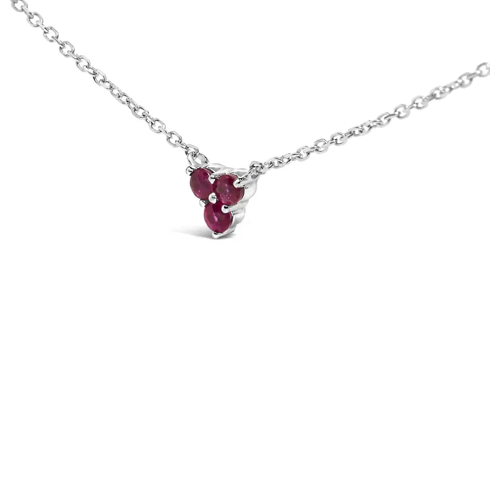 14k white gold ruby and 1/5 cttw diamond tri station necklace bijoux-nyc direct