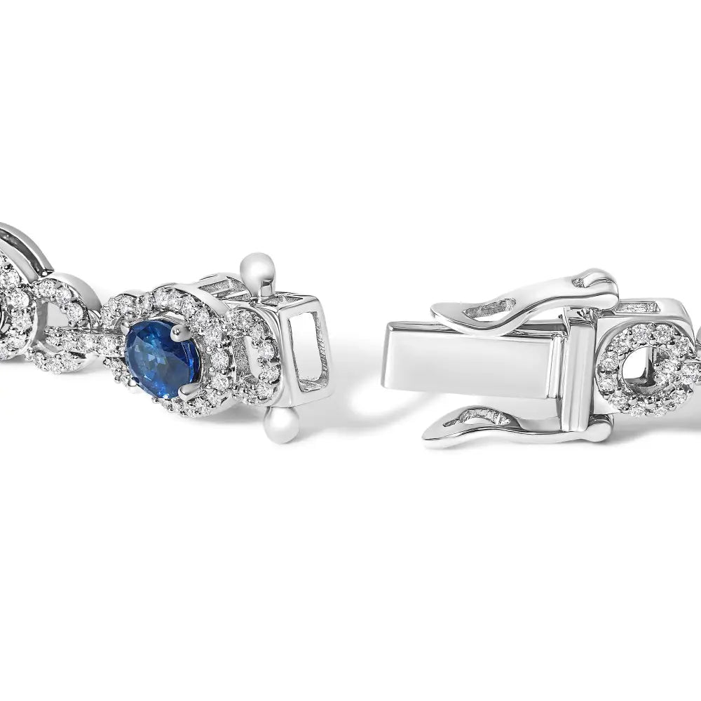 14k white gold vintage oval blue sapphire and 1.50ctw diamond bracelet bijoux-nyc direct