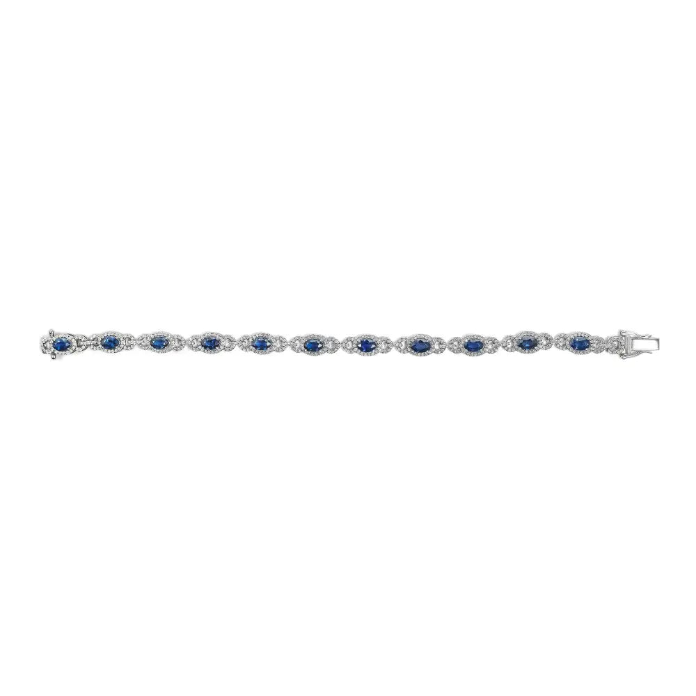 14k white gold vintage oval blue sapphire and 1.50ctw diamond bracelet bijoux-nyc direct