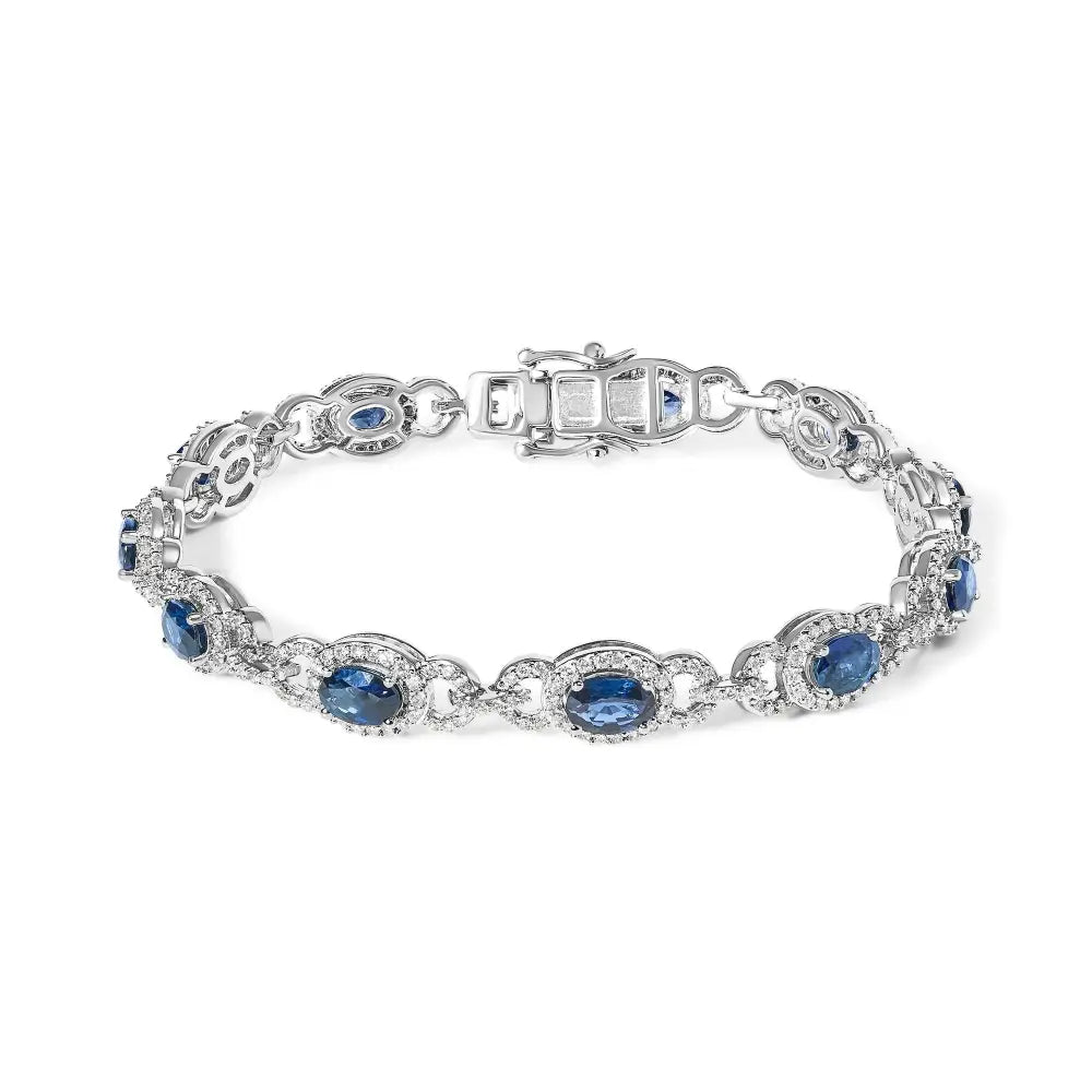 14k white gold vintage oval blue sapphire and 1.50ctw diamond bracelet bijoux-nyc direct