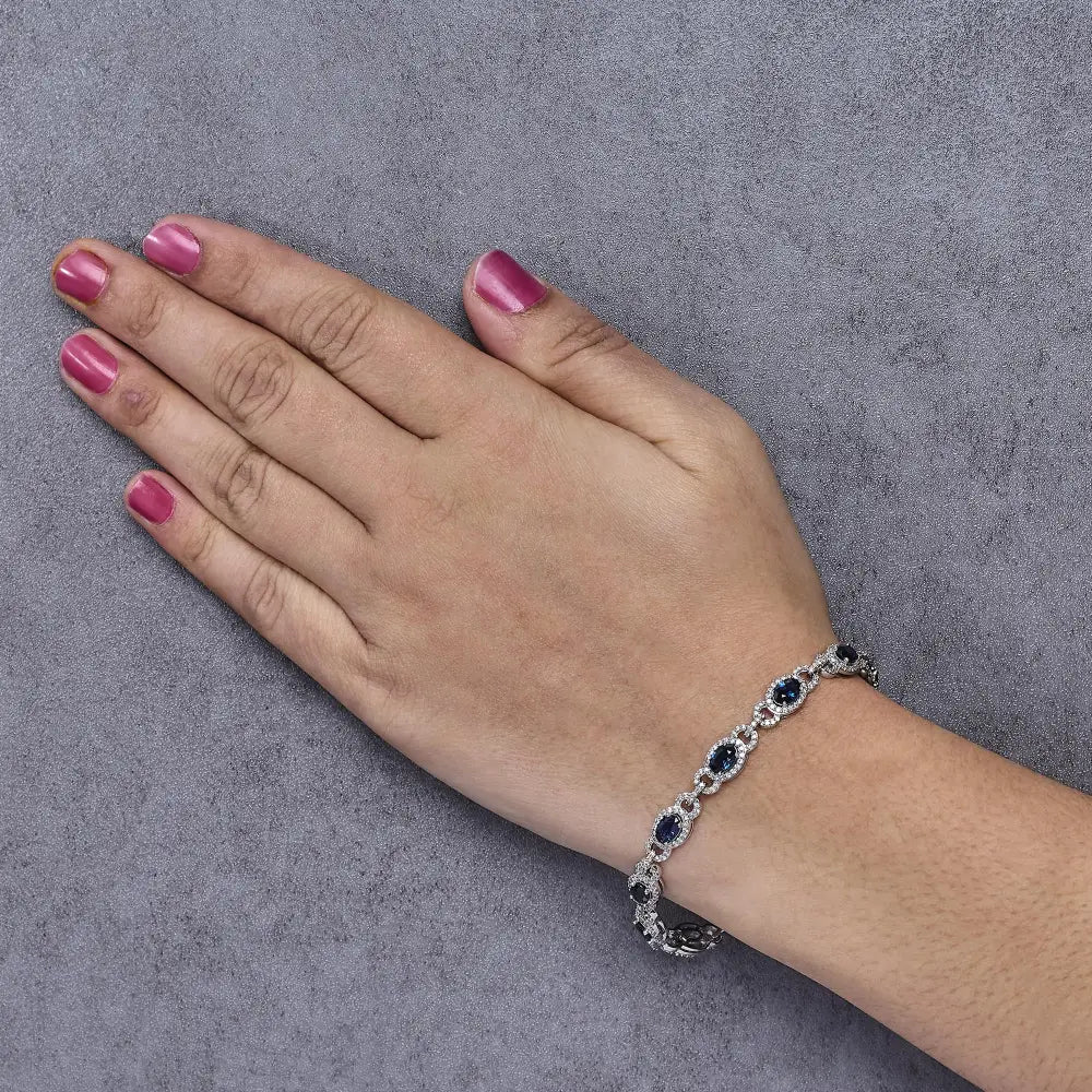 14k white gold vintage oval blue sapphire and 1.50ctw diamond bracelet bijoux-nyc direct