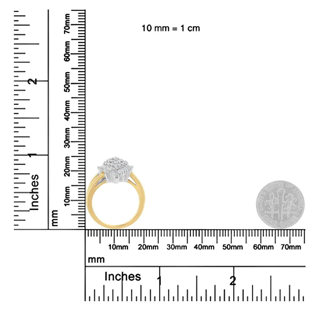 14K Yellow and White Gold 1.00 Cttw Round and Baguette-Cut Diamond Ballerina Cocktail Ring (H-I Color, SI2-I1 Clarity) - Bijoux-NYC Direct