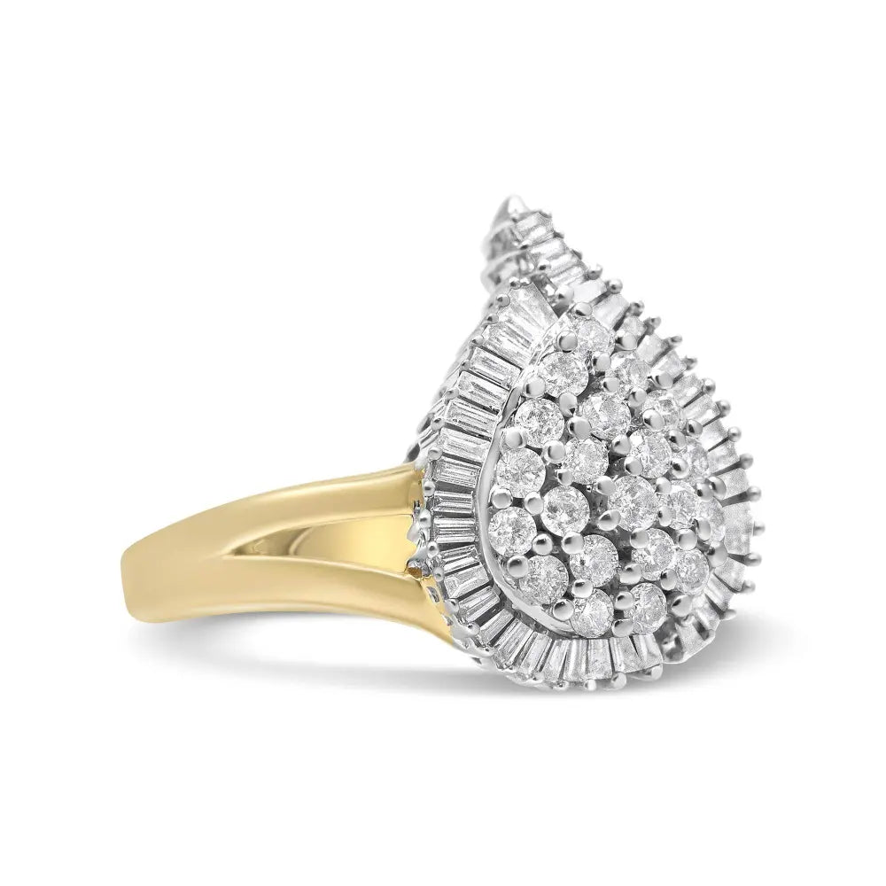 14K Yellow and White Gold 1.00 Cttw Round and Baguette-Cut Diamond Ballerina Cocktail Ring (H-I Color, SI2-I1 Clarity) - Bijoux-NYC Direct