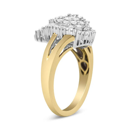 14K Yellow and White Gold 1.00 Cttw Round and Baguette-Cut Diamond Ballerina Cocktail Ring (H-I Color, SI2-I1 Clarity) - Bijoux-NYC Direct