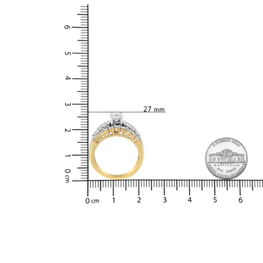 14K Yellow and White Gold 1 1/2 Cttw Round and Princess-Cut Diamond Band Ring (H-I Color, SI2-I Clarity) - Bijoux-NYC Direct