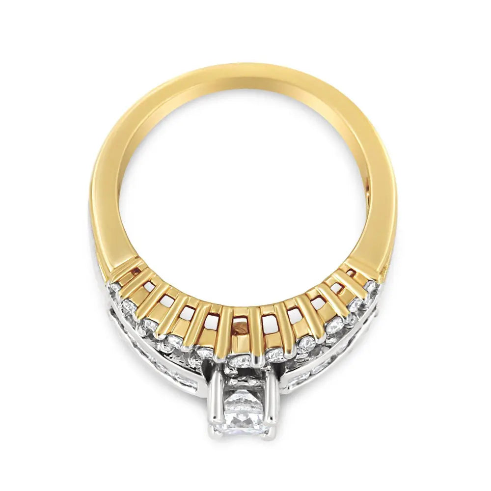 14K Yellow and White Gold 1 1/2 Cttw Round and Princess-Cut Diamond Band Ring (H-I Color, SI2-I Clarity) - Bijoux-NYC Direct