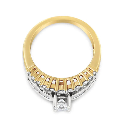 14K Yellow and White Gold 1 1/2 Cttw Round and Princess-Cut Diamond Band Ring (H-I Color, SI2-I Clarity) - Bijoux-NYC Direct