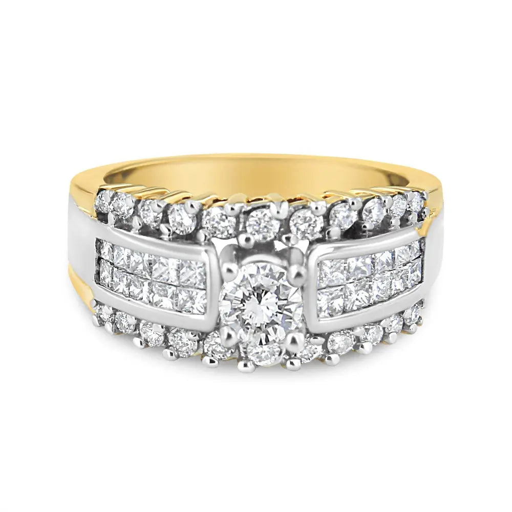 14K Yellow and White Gold 1 1/2 Cttw Round and Princess-Cut Diamond Band Ring (H-I Color, SI2-I Clarity) - Bijoux-NYC Direct