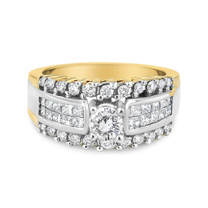 14K Yellow and White Gold 1 1/2 Cttw Round and Princess-Cut Diamond Band Ring (H-I Color, SI2-I Clarity) - Bijoux-NYC Direct