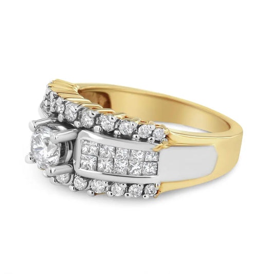 14K Yellow and White Gold 1 1/2 Cttw Round and Princess-Cut Diamond Band Ring (H-I Color, SI2-I Clarity) - Bijoux-NYC Direct