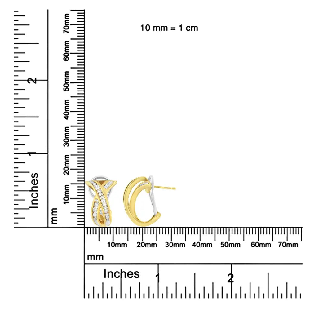 14k two tone gold 1/2 ct tdw x shape diamond crossover hoop earrings bijoux-nyc direct