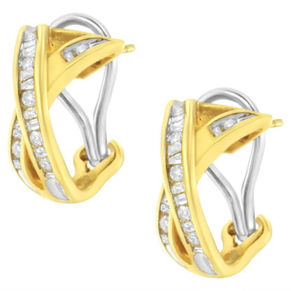 14k yellow and white gold 1/2 tdw ’x’ shape cross over diamond hoop earrings (i j i2 i3) earrings/earrings/clip ons handcrafted