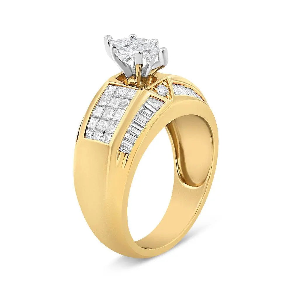 14K Yellow and White Gold 1 3/4 Cttw Round, Baguette, Princess and Pie-Cut Diamond Ring (H-I Color, SI1-SI2 Clarity) - Bijoux-NYC Direct