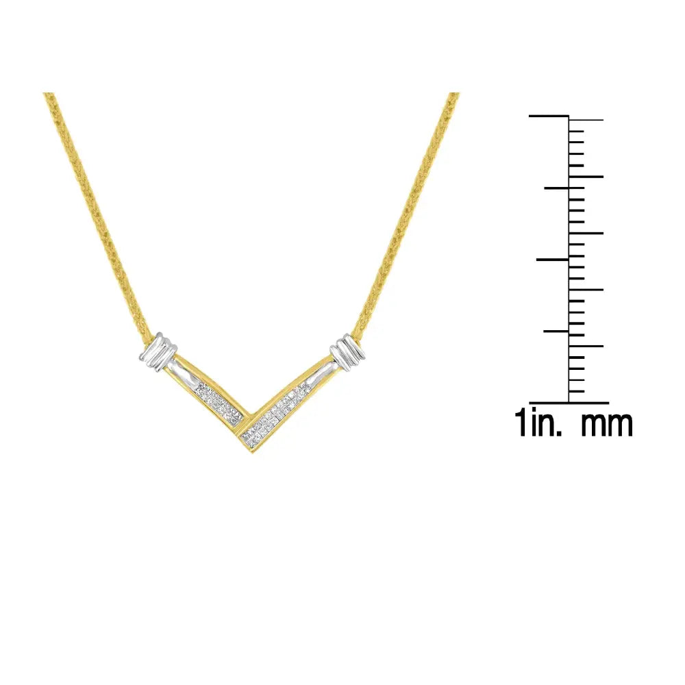 Princess cut diamond v-shape pendant necklace in 14k two-tone gold – 1/4 cttw bijoux-nyc direct