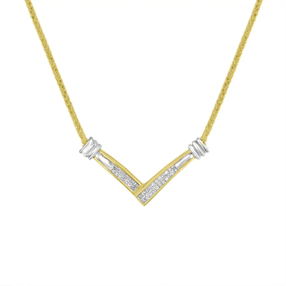 Princess cut diamond v-shape pendant necklace in 14k two-tone gold – 1/4 cttw bijoux-nyc direct