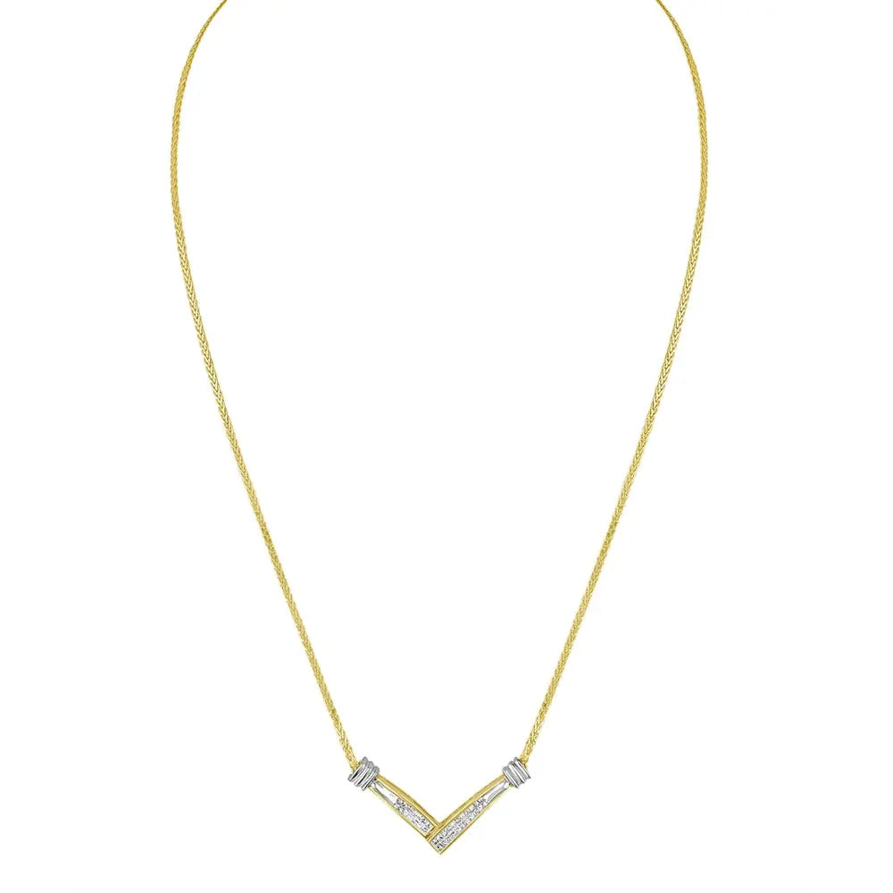 14K Yellow and White Gold 1/4 Cttw Princess Cut Diamond Channel-Set “V” Shape 18" Pendant Necklace (H-I Color, SI2-I1 Clarity) - Bijoux-NYC Direct