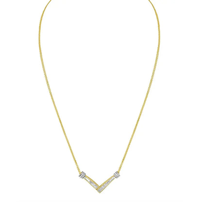 14K Yellow and White Gold 1/4 Cttw Princess Cut Diamond Channel-Set “V” Shape 18" Pendant Necklace (H-I Color, SI2-I1 Clarity) - Bijoux-NYC Direct
