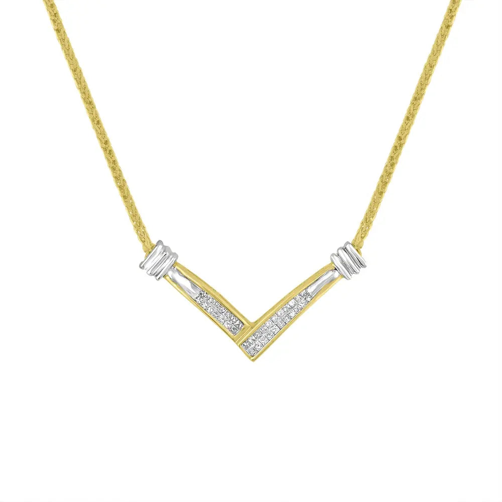 14K Yellow and White Gold 1/4 Cttw Princess Cut Diamond Channel-Set “V” Shape 18" Pendant Necklace (H-I Color, SI2-I1 Clarity) - Bijoux-NYC Direct