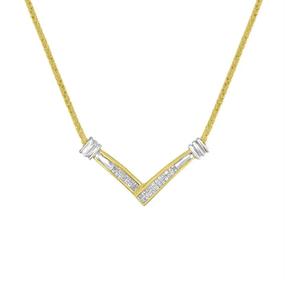 14K Yellow and White Gold 1/4 Cttw Princess Cut Diamond Channel-Set “V” Shape 18" Pendant Necklace (H-I Color, SI2-I1 Clarity) - Bijoux-NYC Direct