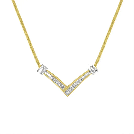 14K Yellow and White Gold 1/4 Cttw Princess Cut Diamond Channel-Set “V” Shape 18" Pendant Necklace (H-I Color, SI2-I1 Clarity) - Bijoux-NYC Direct