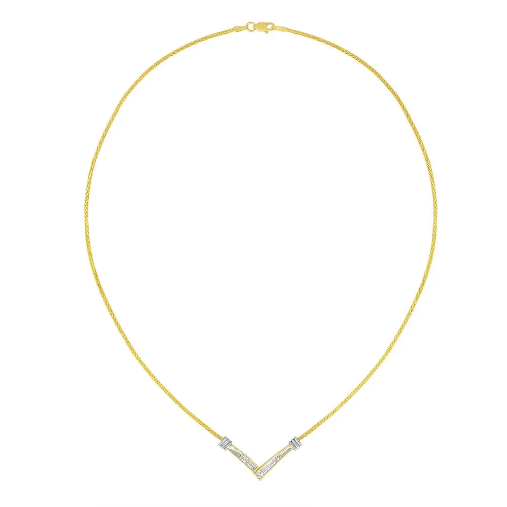 14K Yellow and White Gold 1/4 Cttw Princess Cut Diamond Channel-Set “V” Shape 18" Pendant Necklace (H-I Color, SI2-I1 Clarity) - Bijoux-NYC Direct