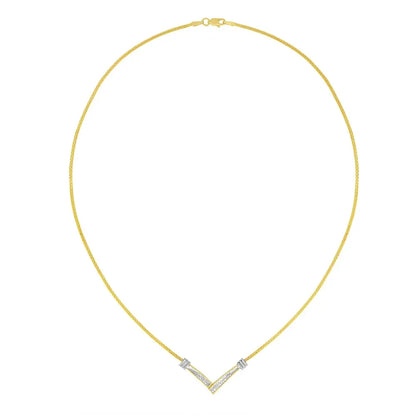 14K Yellow and White Gold 1/4 Cttw Princess Cut Diamond Channel-Set “V” Shape 18" Pendant Necklace (H-I Color, SI2-I1 Clarity) - Bijoux-NYC Direct