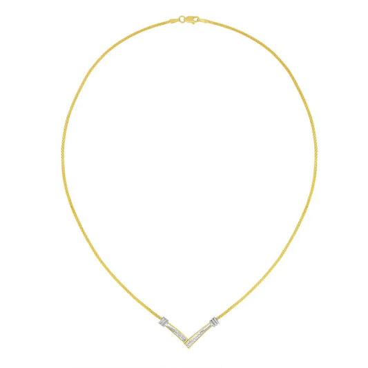 14K Yellow and White Gold 1/4 Cttw Princess Cut Diamond Channel-Set “V” Shape 18" Pendant Necklace (H-I Color, SI2-I1 Clarity) - Bijoux-NYC Direct