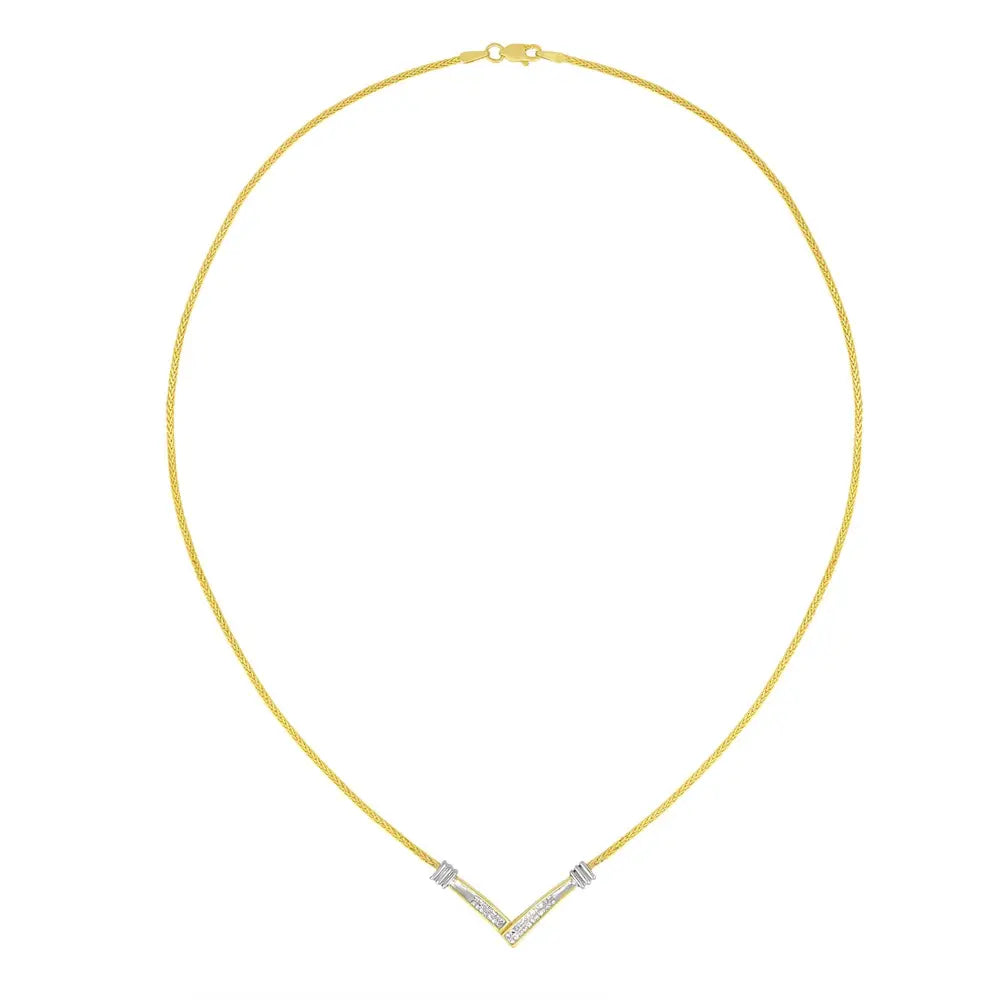 Princess cut diamond v-shape pendant necklace in 14k two-tone gold – 1/4 cttw bijoux-nyc direct