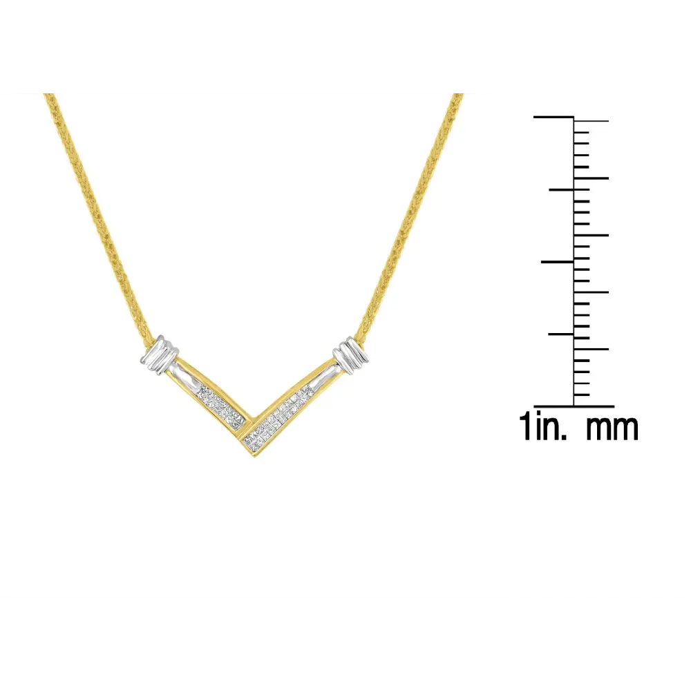 14K Yellow and White Gold 1/4 Cttw Princess Cut Diamond Channel-Set “V” Shape 18" Pendant Necklace (H-I Color, SI2-I1 Clarity) - Bijoux-NYC Direct