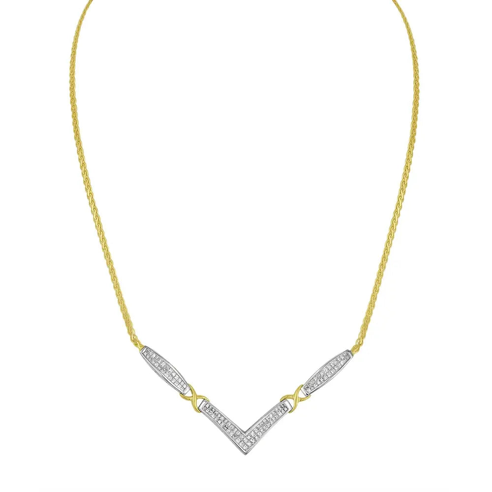 Princess cut diamond v-station franco chain necklace in 14k two-tone gold – 2 cttw bijoux-nyc direct