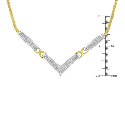 14K Yellow and White Gold 2.0 Cttw Princess Cut Diamond Flared and X-Station V Shaped 18” Franco Chain Statement Necklace (H-I Color, SI2-I1 Clarity) - Bijoux-NYC Direct