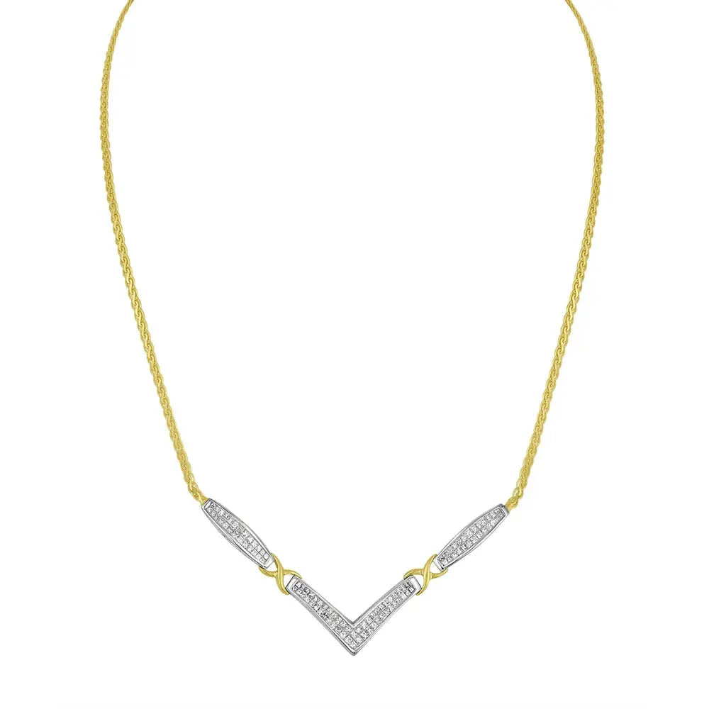 14K Yellow and White Gold 2.0 Cttw Princess Cut Diamond Flared and X-Station V Shaped 18” Franco Chain Statement Necklace (H-I Color, SI2-I1 Clarity) - Bijoux-NYC Direct