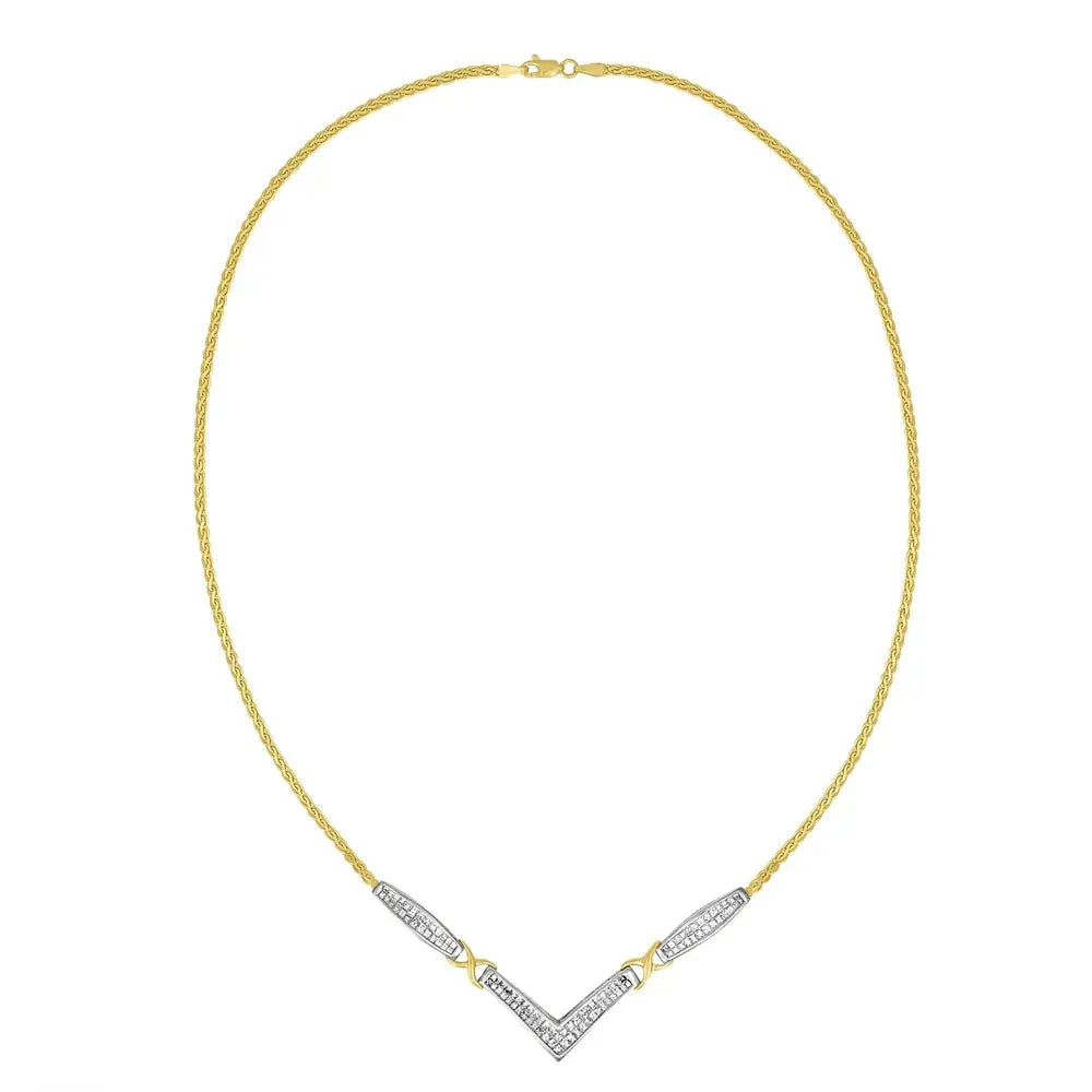 14K Yellow and White Gold 2.0 Cttw Princess Cut Diamond Flared and X-Station V Shaped 18” Franco Chain Statement Necklace (H-I Color, SI2-I1 Clarity) - Bijoux-NYC Direct