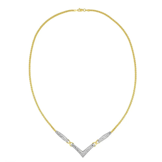 14K Yellow and White Gold 2.0 Cttw Princess Cut Diamond Flared and X-Station V Shaped 18” Franco Chain Statement Necklace (H-I Color, SI2-I1 Clarity) - Bijoux-NYC Direct