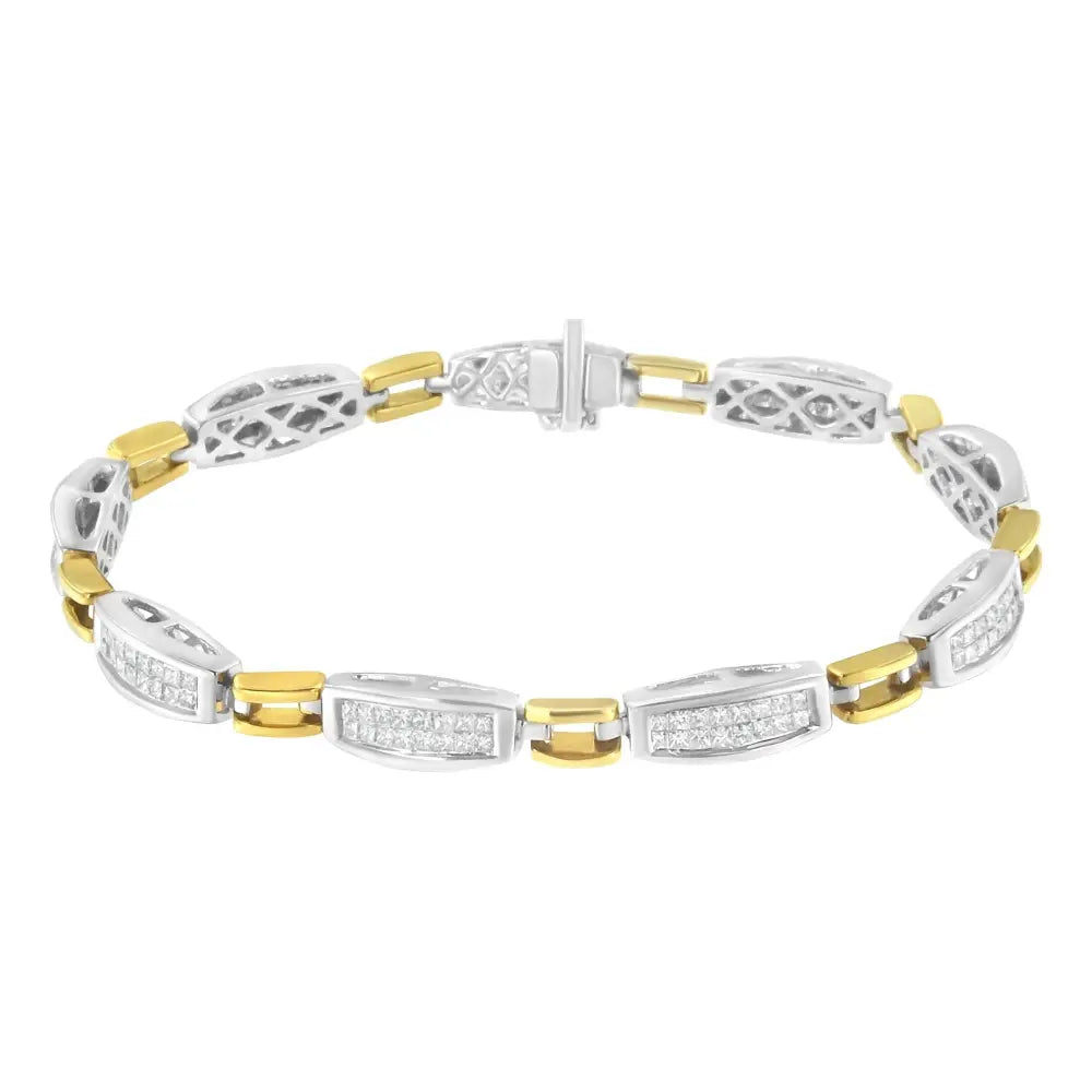 14k two tone gold 2.0ctw princess cut diamond equal sign link bracelet bijoux-nyc direct