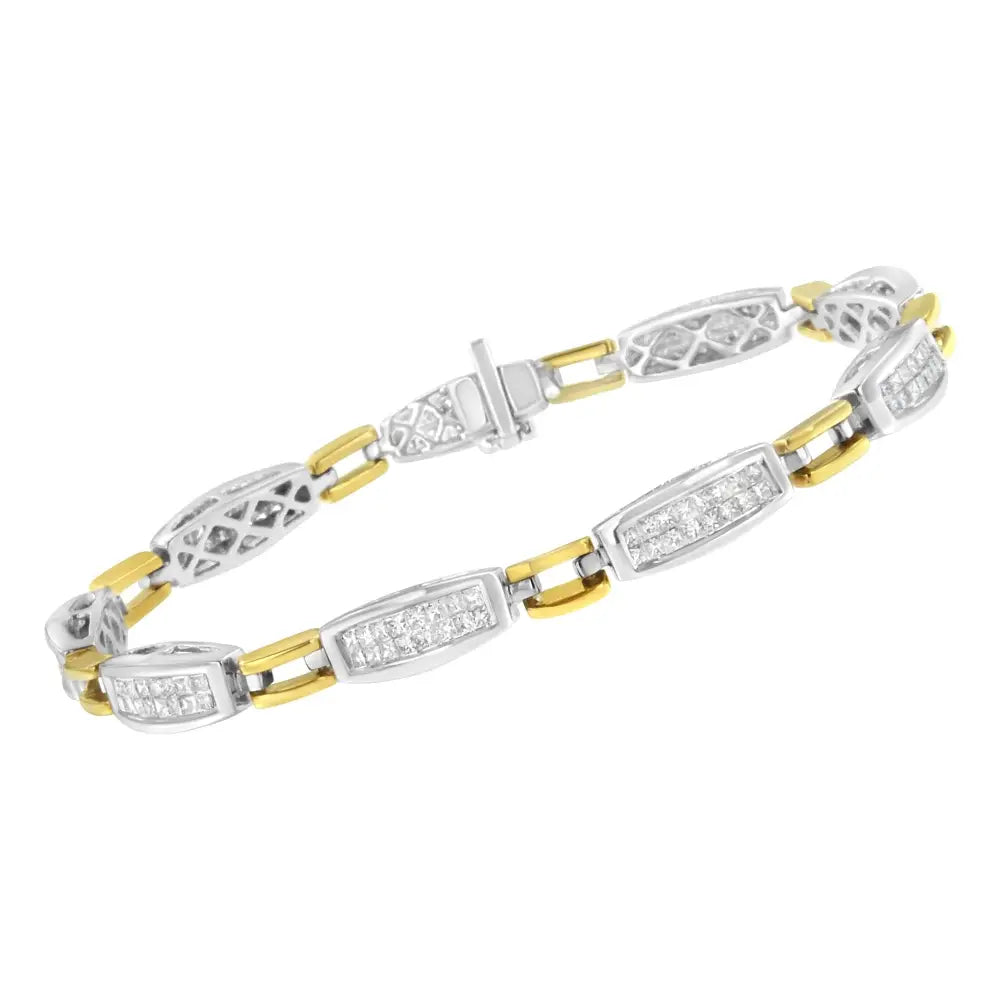 14k two tone gold 2.0ctw princess cut diamond equal sign link bracelet bijoux-nyc direct
