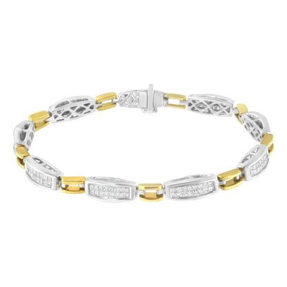 14K Yellow and White Gold 2.0 Cttw Princess Cut Diamond Tapered and Equal Sign Link Bracelet (G-H Color, SI1-SI2 Clarity) - 7" - Bijoux-NYC Direct