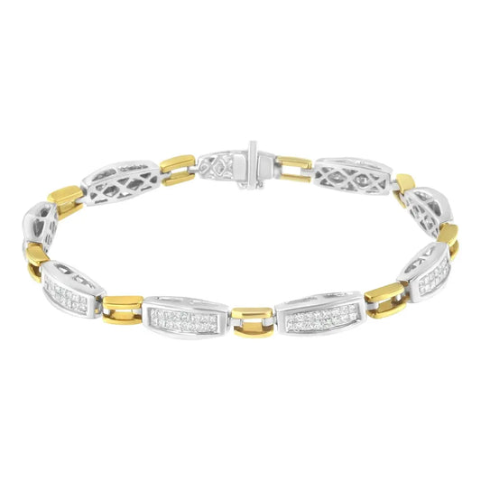 14K Yellow and White Gold 2.0 Cttw Princess Cut Diamond Tapered and Equal Sign Link Bracelet (G-H Color, SI1-SI2 Clarity) - 7" - Bijoux-NYC Direct