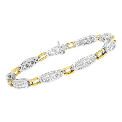14K Yellow and White Gold 2.0 Cttw Princess Cut Diamond Tapered and Equal Sign Link Bracelet (G-H Color, SI1-SI2 Clarity) - 7" - Bijoux-NYC Direct