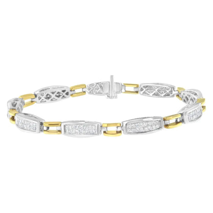 14K Yellow and White Gold 2.0 Cttw Princess Cut Diamond Tapered and Equal Sign Link Bracelet (G-H Color, SI1-SI2 Clarity) - 7" - Bijoux-NYC Direct