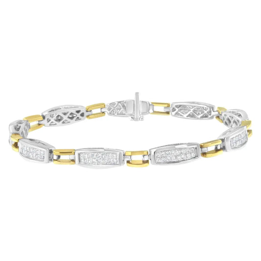 14K Yellow and White Gold 2.0 Cttw Princess Cut Diamond Tapered and Equal Sign Link Bracelet (G-H Color, SI1-SI2 Clarity) - 7" - Bijoux-NYC Direct