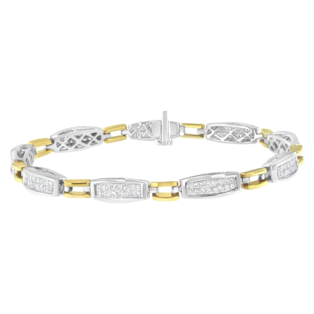 14k two tone gold 2.0ctw princess cut diamond equal sign link bracelet bijoux-nyc direct