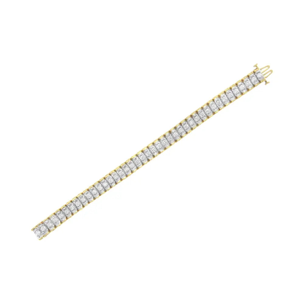 14k two-tone gold 5ctw round and baguette diamond reflective tennis bracelet bijoux-nyc direct