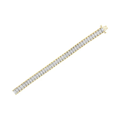 14K Yellow and White Gold 5.0 Cttw Round & Baguette Cut Diamond 7" Reflective Tennis Bracelet (H-I Color, I1-I2 Clarity) - Bijoux-NYC Direct