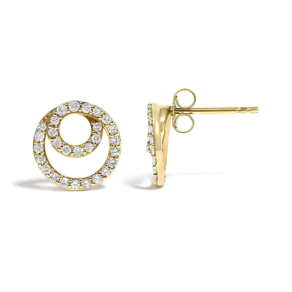 14k yellow gold 0.40 cttw diamond double circle stud earrings bijoux-nyc direct