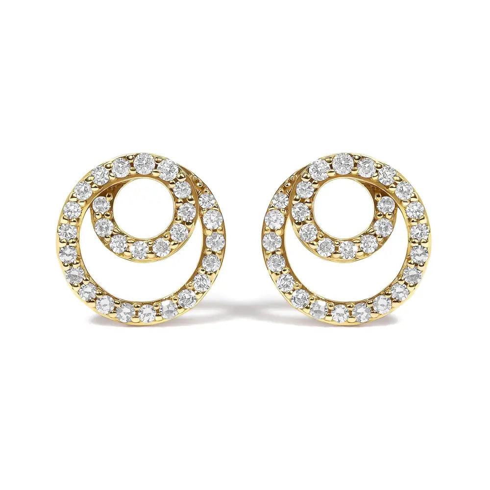 14k yellow gold 0.40 cttw diamond double circle stud earrings bijoux-nyc direct