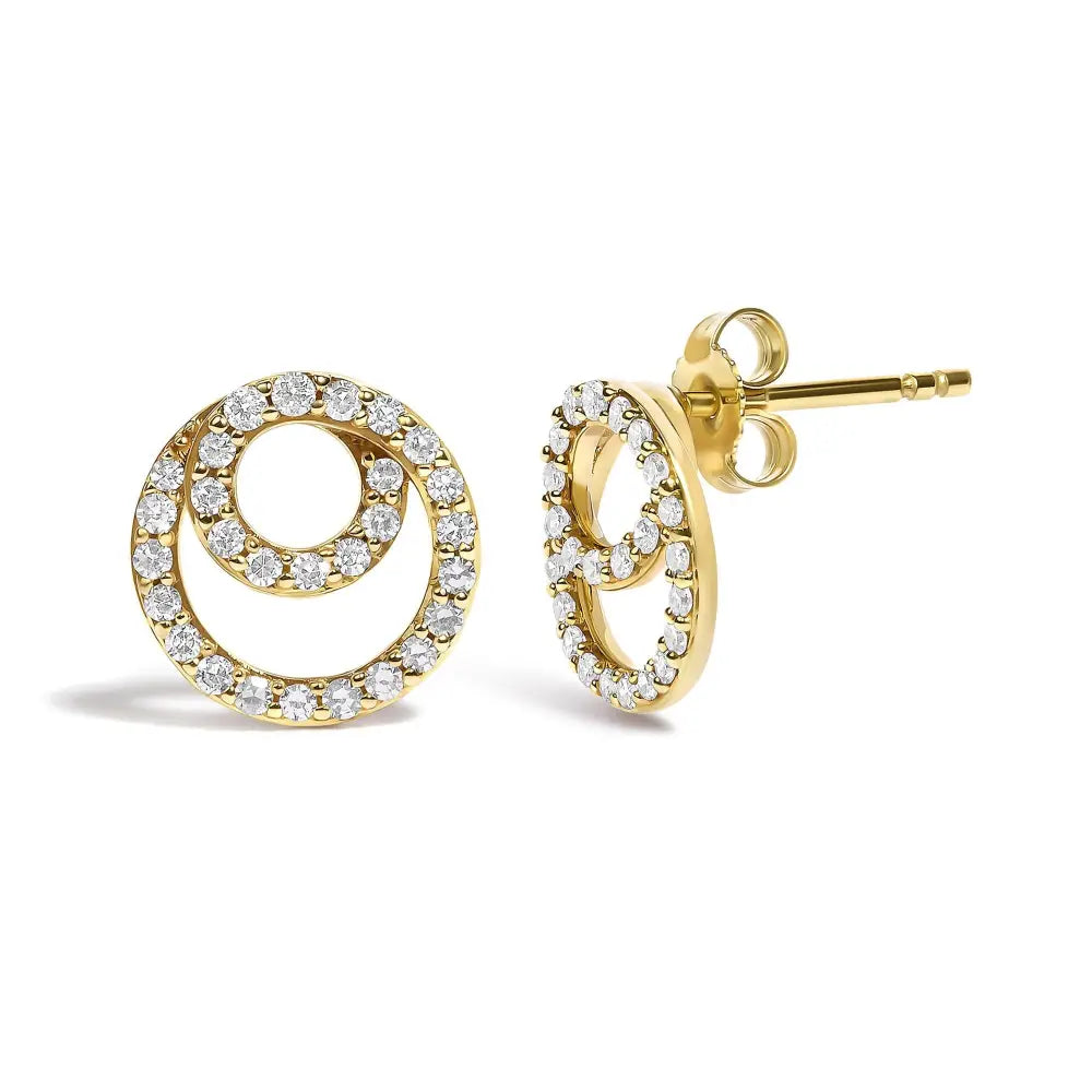 14k yellow gold 0.40 cttw diamond double circle stud earrings bijoux-nyc direct
